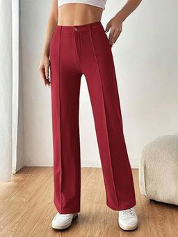 Outzidr - Red High Waist Pin Tucked Pant