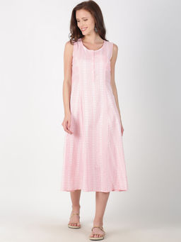 Saffron Threads - Pink Woven Design Cotton Midi Dress