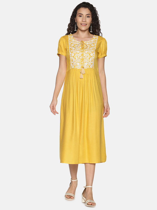 green emerald velvet dress Michael Tunic Dress with Embroidered Yoke – Maggy London main image 1