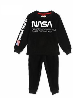 CHERRY CRUMBLE BY NITT HYMAN - Black Nasa Applique Night Suit (Set of 2)