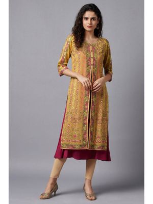 Aurelia Yellow Flared Embroidered Kurta