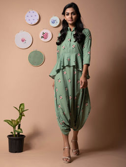 Pasha India - Seafoam Green Peplum Dhoti Jumpsuit
