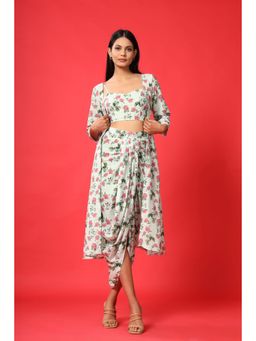 Pasha India - Sage Green Bralette with Cape Lungi Skirt (Set of 3)