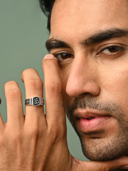 CLARA - 925 Silver Om Oxidized Religious Adjustable Classic Men Ring