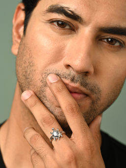 CLARA - 925 Silver Adjustable Platinum Plated Good Luck Tortoise Turtle Men Ring