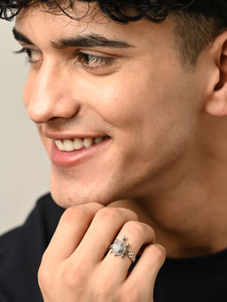 CLARA - 925 Silver Adjustable Platinum Plated Lucky Tortoise Turtle Men Ring