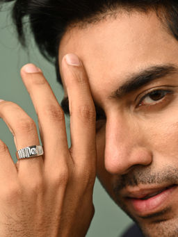 CLARA - 925 Silver Adjustable Platinum Plated Swiss Zirconia Marius Step Men Ring