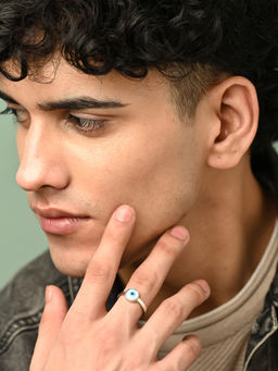 CLARA - 925 Silver Adjustable Platinum Plated Evil Eye Men Ring