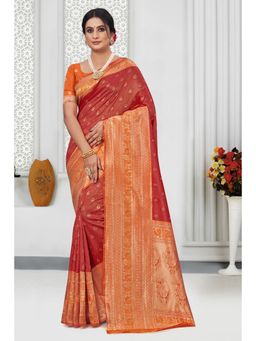 EXCLUSIVA - Red Banarasi Saree with Unstitched Blouse