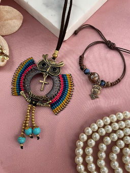 Digital Dress Room - Owl and Stone Beads Lumba and Rakhi (Pack of 2)
