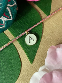 Digital Dress Room - A Letter White Initial Coin Pendant Thread Rakhi