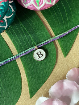 Digital Dress Room - B Letter White Initial Coin Pendant Thread Rakhi
