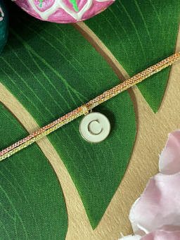 Digital Dress Room - C Letter White Initial Coin Pendant Thread Rakhi