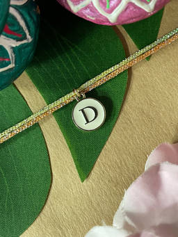 Digital Dress Room - D Letter White Initial Coin Pendant Thread Rakhi