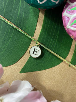 Digital Dress Room - E Letter White Initial Coin Pendant Thread Rakhi