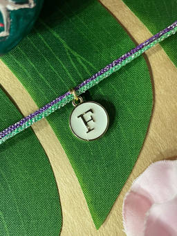 Digital Dress Room - F Letter White Initial Coin Pendant Thread Rakhi