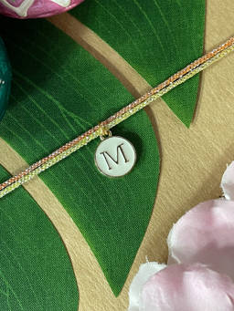 Digital Dress Room - M Letter White Initial Coin Pendant Thread Rakhi