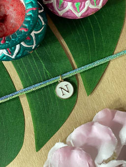 Digital Dress Room - N Letter White Initial Coin Pendant Thread Rakhi