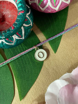 Digital Dress Room - O Letter White Initial Coin Pendant Thread Rakhi