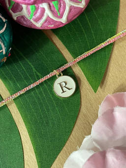 Digital Dress Room - R Letter White Initial Coin Pendant Thread Rakhi