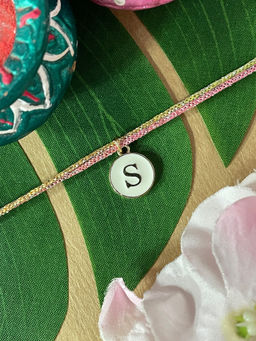 Digital Dress Room - S Letter White Initial Coin Pendant Thread Rakhi