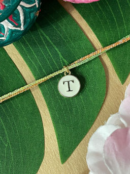 Digital Dress Room - T Letter White Initial Coin Pendant Thread Rakhi