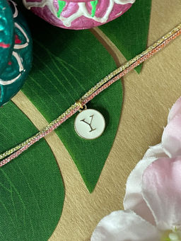 Digital Dress Room - Y Letter White Initial Coin Pendant Thread Rakhi