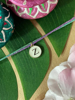 Digital Dress Room - Z Letter White Initial Coin Pendant Thread Rakhi