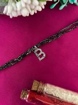Digital Dress Room - B Letter Silver Plated AD Initial Black Thread Rakhi with Roli Chawal