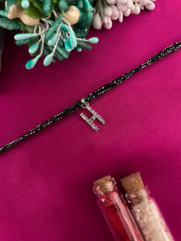 Digital Dress Room - H Letter Silver Plated AD Initial Black Thread Rakhi with Roli Chawal