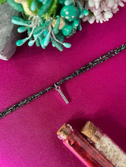 Digital Dress Room - I Letter Silver Plated AD Initial Black Thread Rakhi with Roli Chawal