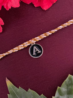 Digital Dress Room - A Letter Black Initial Coin Pendant Thread Rakhi