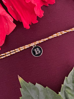 Digital Dress Room - B Letter Black Initial Coin Pendant Thread Rakhi