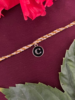 Digital Dress Room - C Letter Black Initial Coin Pendant Thread Rakhi