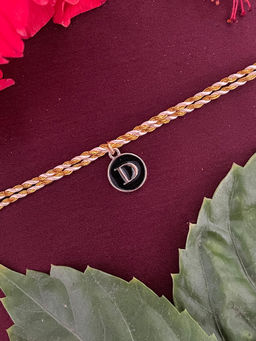 Digital Dress Room - D Letter Black Initial Coin Pendant Thread Rakhi