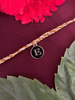 Digital Dress Room - E Letter Black Initial Coin Pendant Thread Rakhi