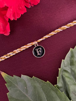 Digital Dress Room - F Letter Black Initial Coin Pendant Thread Rakhi