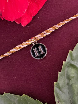 Digital Dress Room - H Letter Black Initial Coin Pendant Thread Rakhi