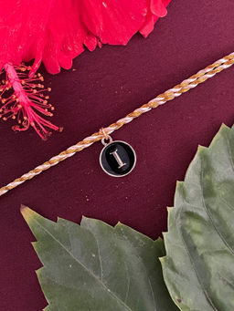 Digital Dress Room - I Letter Black Initial Coin Pendant Thread Rakhi