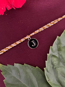 Digital Dress Room - J Letter Black Initial Coin Pendant Thread Rakhi