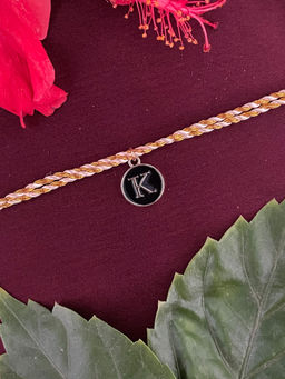 Digital Dress Room - K Letter Black Initial Coin Pendant Thread Rakhi