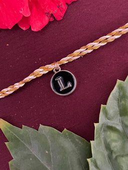Digital Dress Room - L Letter Black Initial Coin Pendant Thread Rakhi