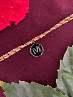 Digital Dress Room - M Letter Black Initial Coin Pendant Thread Rakhi