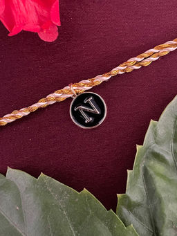 Digital Dress Room - N Letter Black Initial Coin Pendant Thread Rakhi