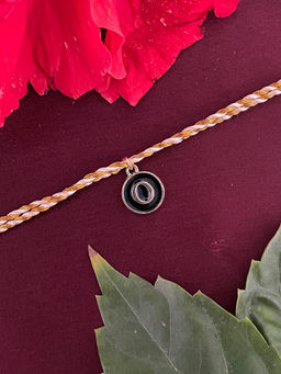 Digital Dress Room - O Letter Black Initial Coin Pendant Thread Rakhi
