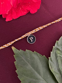 Digital Dress Room - P Letter Black Initial Coin Pendant Thread Rakhi