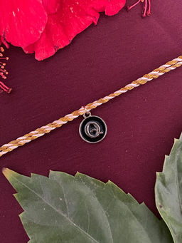 Digital Dress Room - Q Letter Black Initial Coin Pendant Thread Rakhi