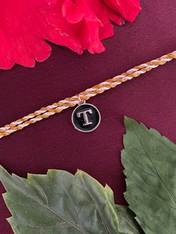 Digital Dress Room - T Letter Black Initial Coin Pendant Thread Rakhi