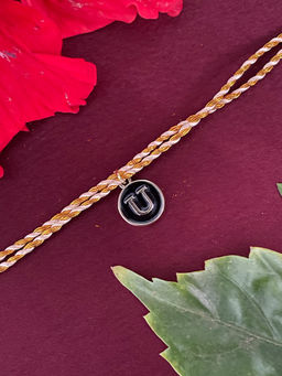 Digital Dress Room - U Letter Black Initial Coin Pendant Thread Rakhi