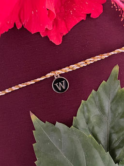 Digital Dress Room - W Letter Black Initial Coin Pendant Thread Rakhi